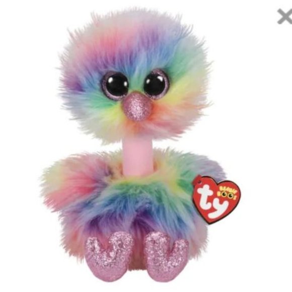 NWT TY ASHA THE OSTRICH RAINBOW COLORED 6" BEANIE BOO - Picture 1 of 7